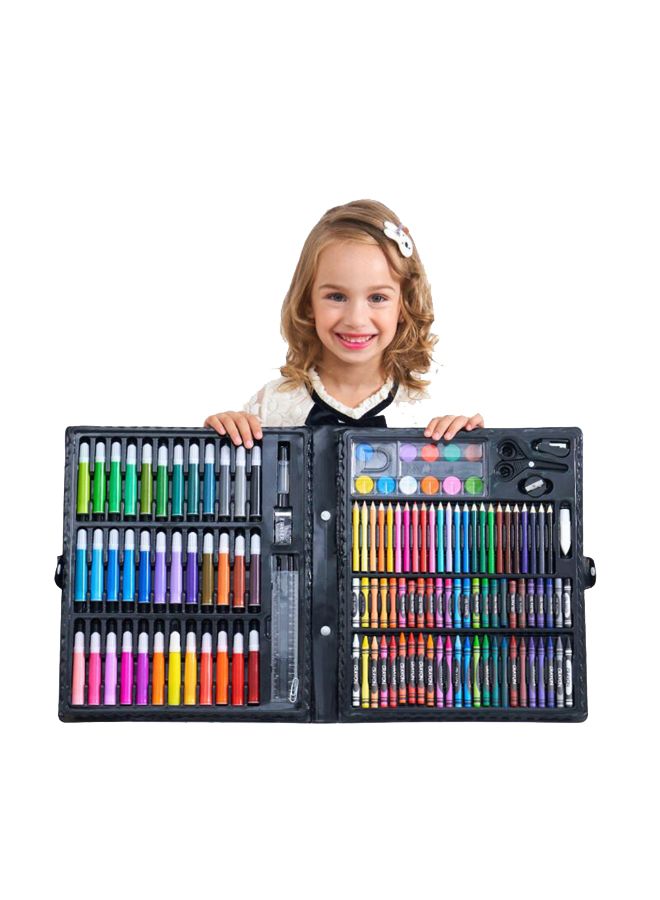 150-Piece Deluxe Art Set Drawing Art Box with Markers Color Pencils Black  - Image 1