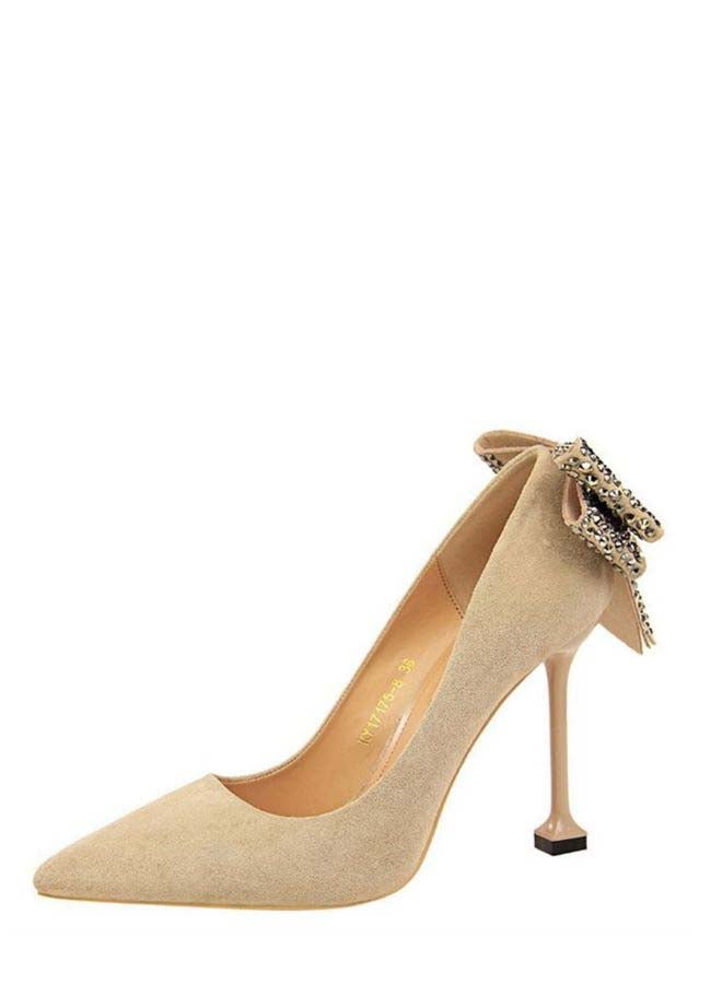 Bow Knot Detail Slip-On Pumps Khaki - Image 2