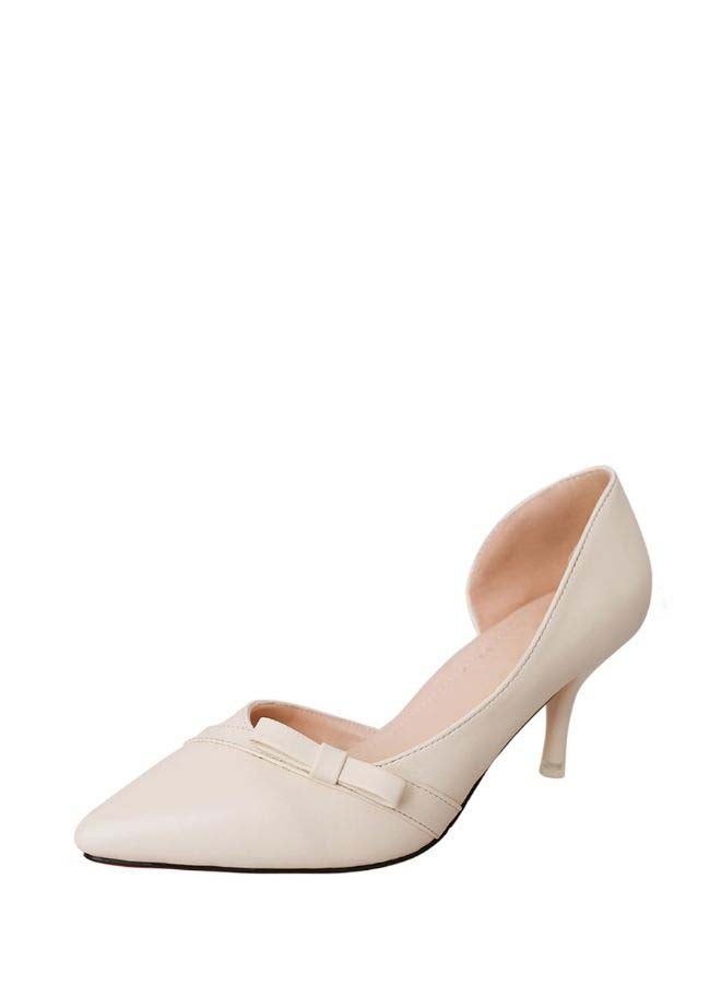 Solid Thin Heel Pumps Beige  - Image 2