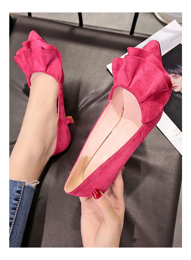 Pointed Toe Ruffles Design Thin Heel Elegant Shoes Rose 