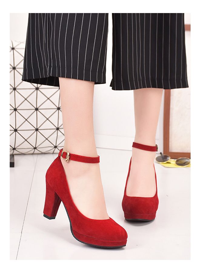 High-Heeled Thick Heel Platform Shoes Red 