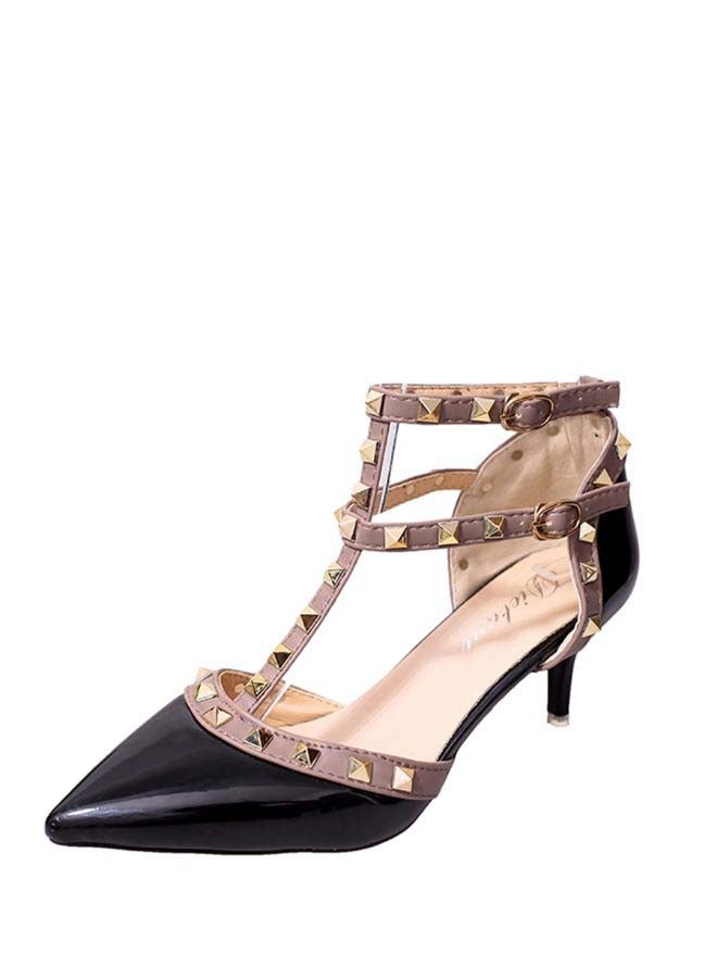 Pointed Toe Buckle Pumps Black/Gold  - Image 2