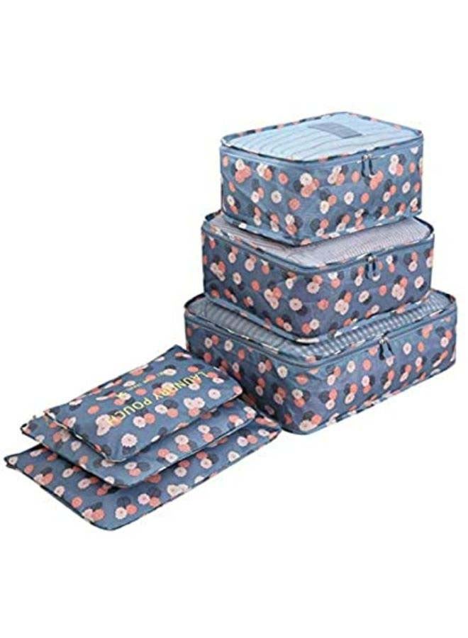 طقم حقائب سفر لتنظيم الأمتعة مكون من 6 قطع أزرق/أبيض/وردي - Image 2