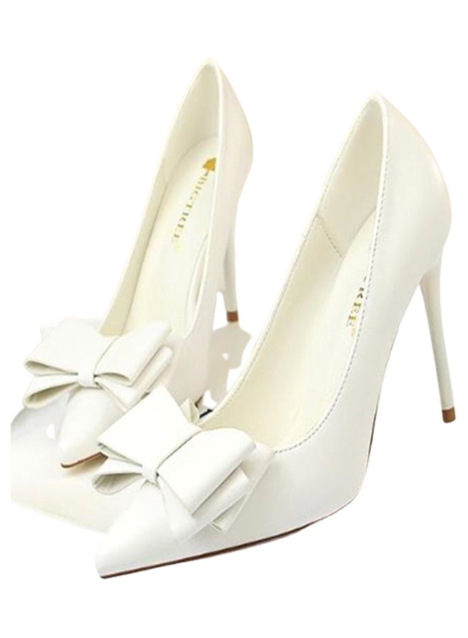 High-Heeled Pointed Toe Bow  Shoes White  - Image 1