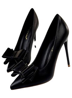 High-Heeled Pointed Toe Bow Shoes Black