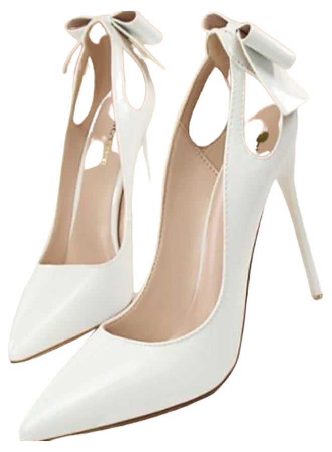 High-Heeled Bow Elegant Shoes White - Image 1