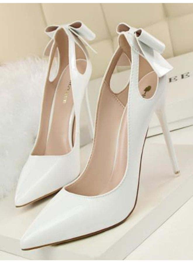 High-Heeled Bow Elegant Shoes White - Image 2