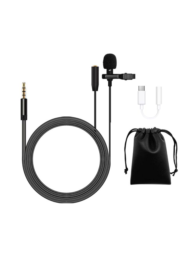 Lavalier Microphone Lapel Clip-on Condenser Mini Mic 3.5mm TRRS Plug For Video  With Type-C Conversion Plug Black - Image 1