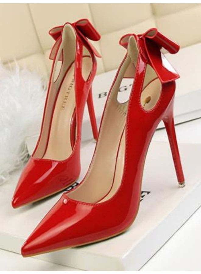 High-Heeled Bow Elegant Shoes Red - Image 2