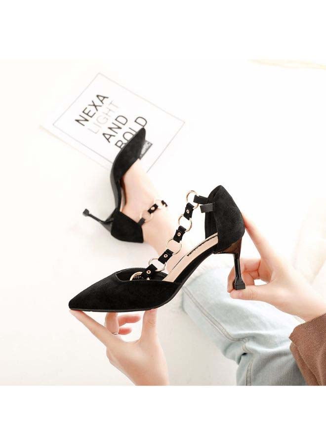 Pointed Toe Thin Heel Stylish Shoes Black  - Image 2