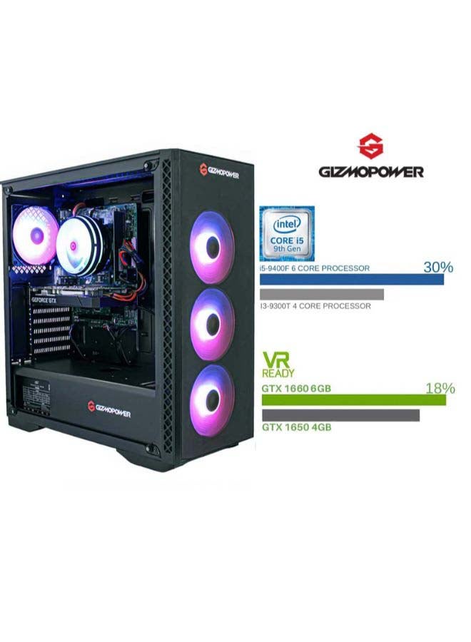 GIZMOPOWER - Gaming Tower PC With Core i5 Processor/16GB RAM/1TB HDD+256GB SSD/6GB NVIDIA GeForce GTX 1660 Graphics Card With Keyboard And Mouse Black - Image 1