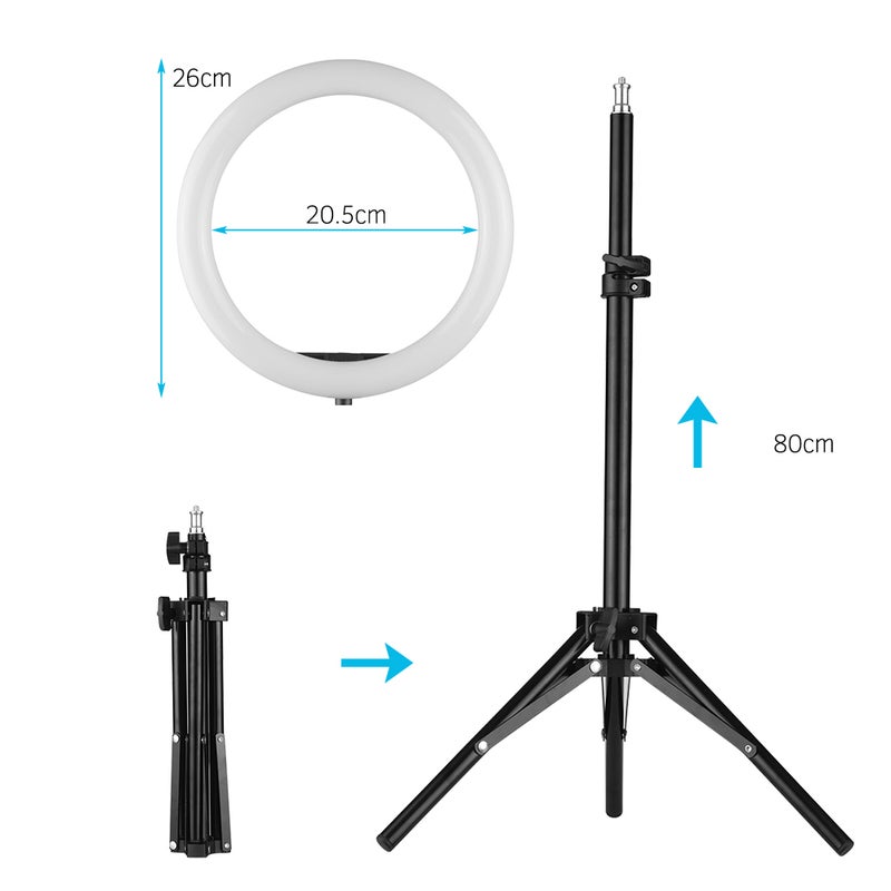 Generic - 10 Inch Desktop LED 3 Lighting Modes Dimmable Video Ring Light Lamp With Phone Holder Ballhead Adapter Black - Image 1
