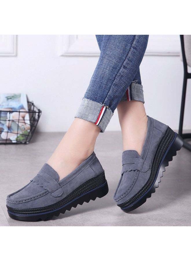 Wedge Round Toe Thick Sole Shoes Deep Grey 