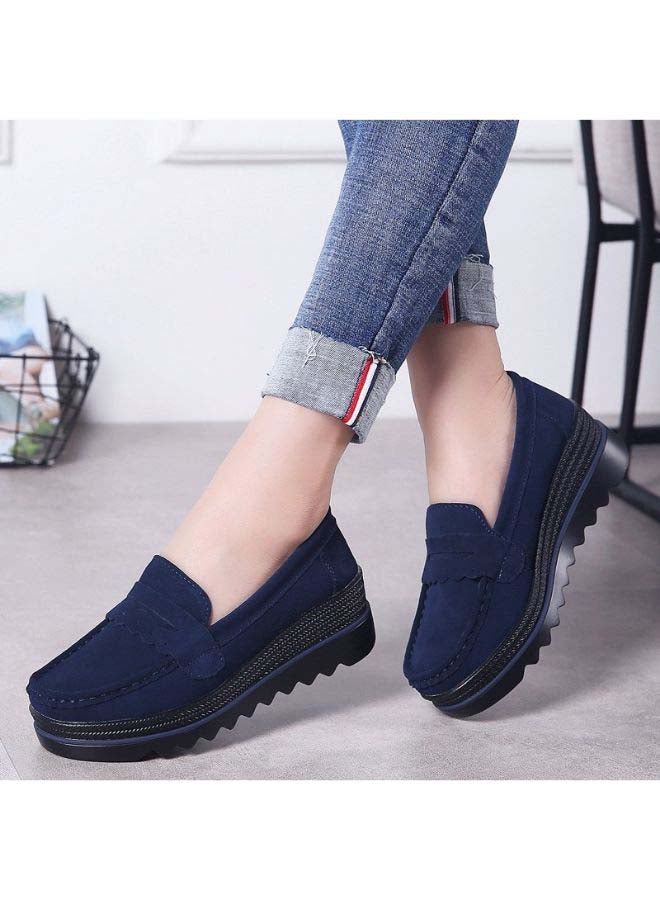 Generic - Wedge Round Toe Thick Sole Shoes Deep Blue - Image 1