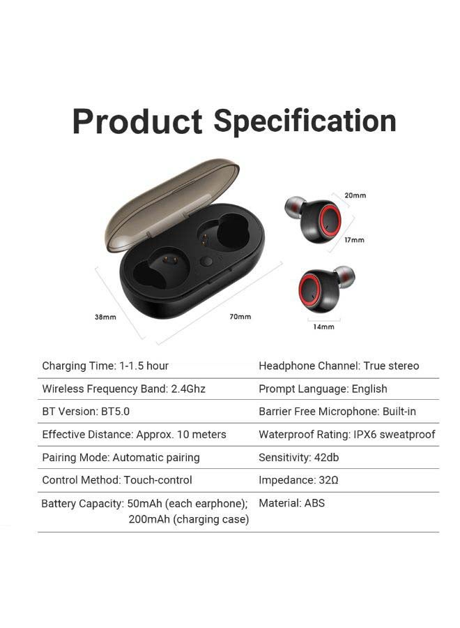 Generic - TWS BT 5.0 Wireless Touch-control Earphones With Microphones Black - Image 1