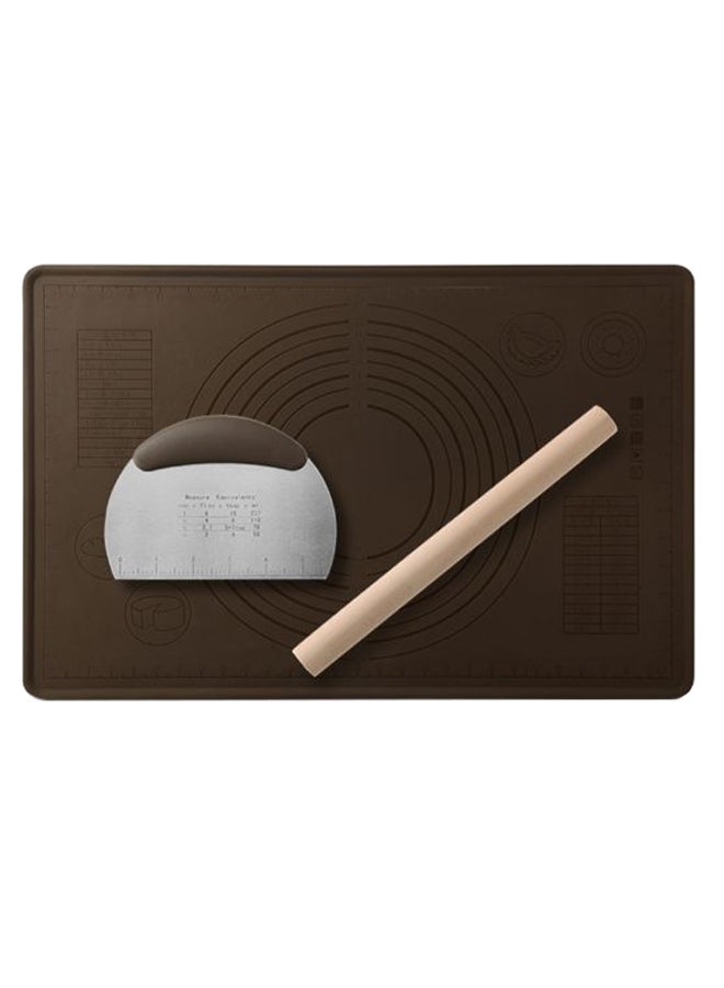 Silicone Baking Mat With Dough Bake Pad And Rolling Pin Beige/Brown/White - Image 1