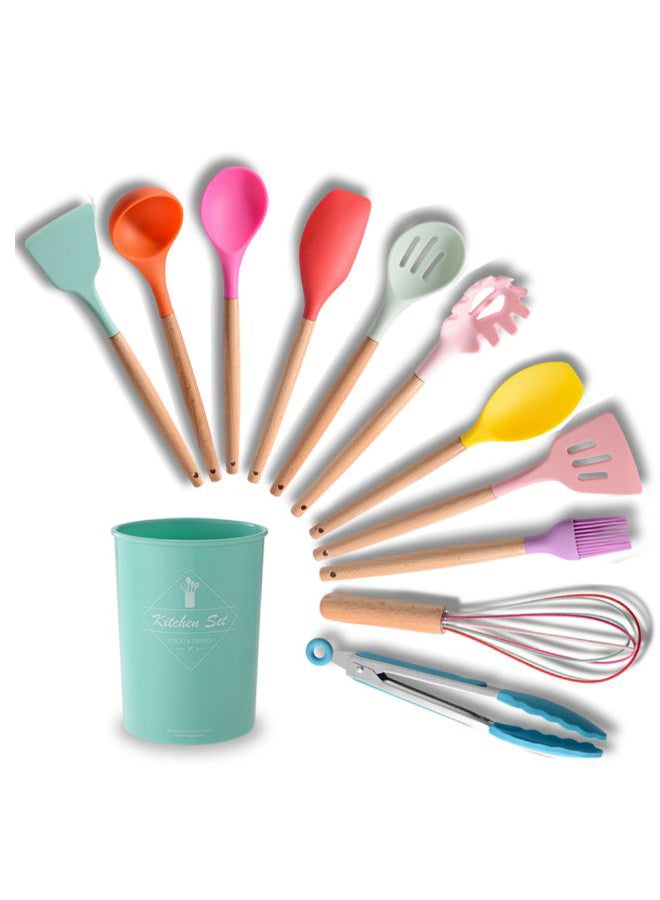 طقم أدوات مطبخ مكون من 11 قطعة مع حامل متعدد الألوان - Image 1