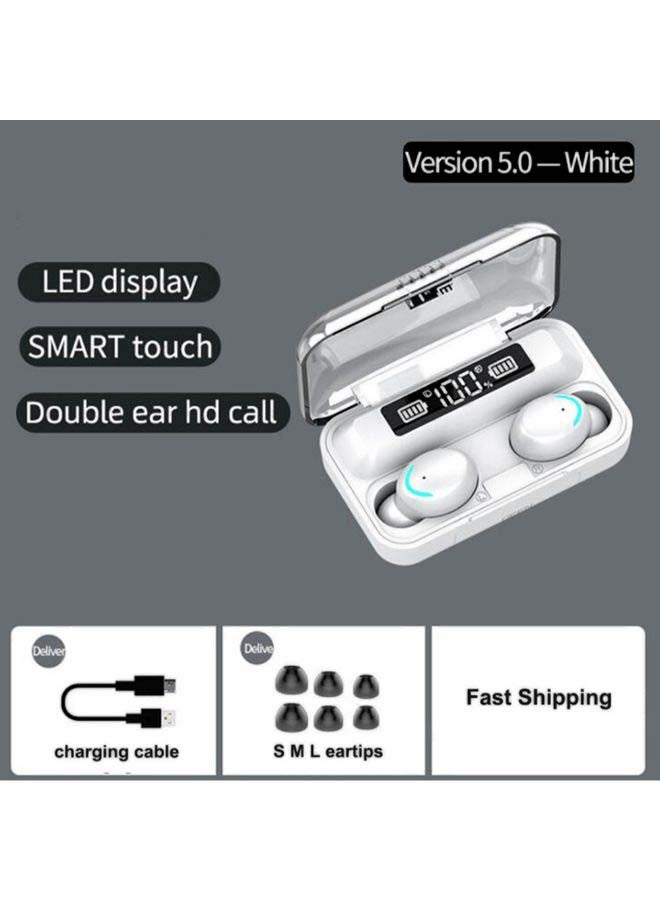 F9-6 TWS BT Wireless LED Digital Power Display Earphones With Charging Case White