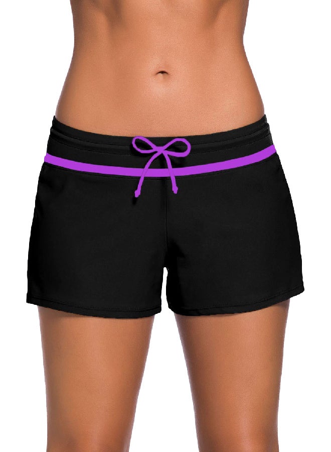 Adjustable Drawstring Swim Shorts Black/Purple - Image 1