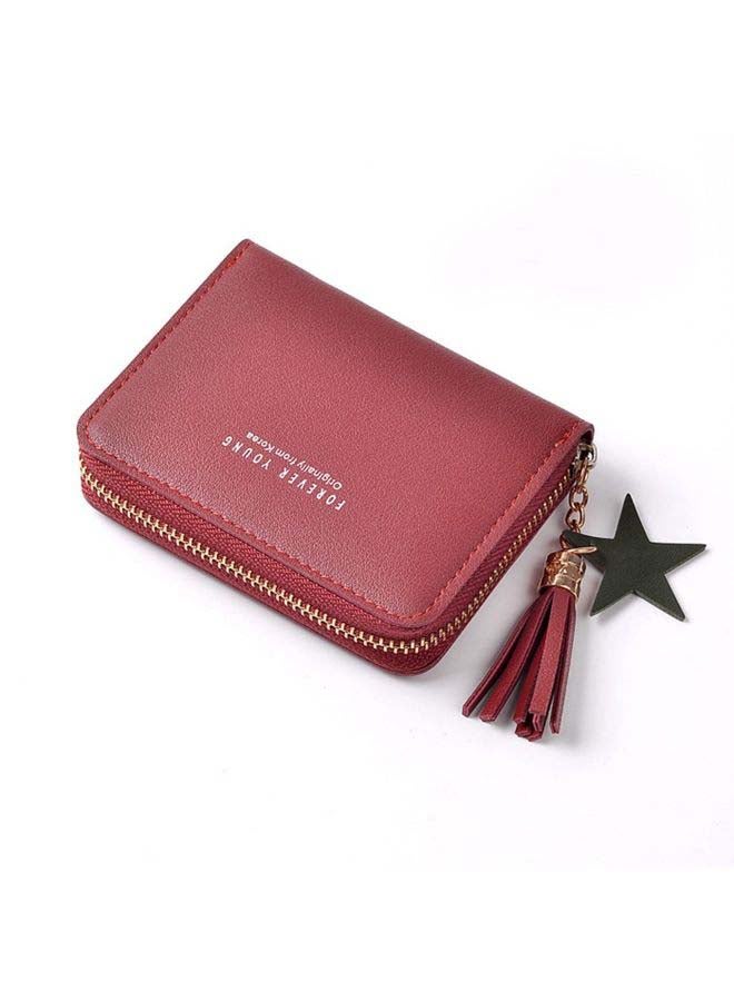 PU Leather Tassel Coin Purse Maroon