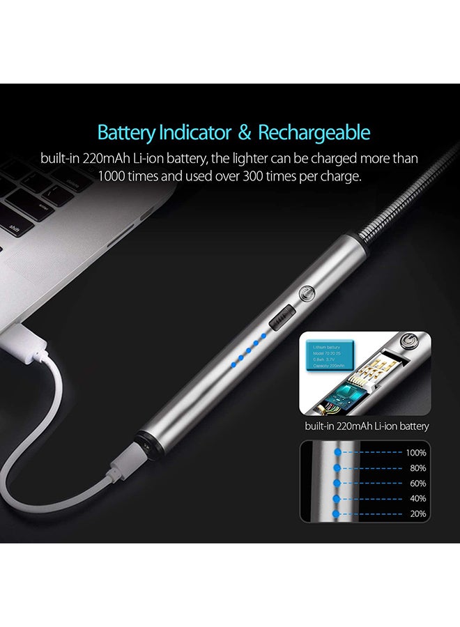 كليك آند بيك - ولاعة كهربائية مقوسة قابلة لإعادة الشحن بمنفذ USB فضي 27x8.4x3سم - Image 1