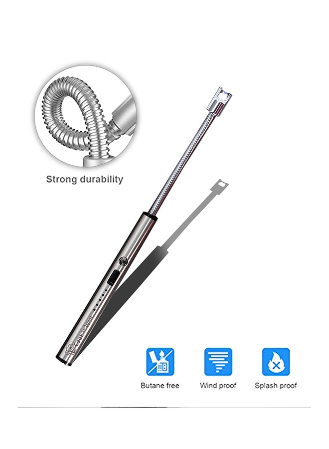 كليك آند بيك - ولاعة كهربائية مقوسة قابلة لإعادة الشحن بمنفذ USB فضي 27x8.4x3سم - Image 1