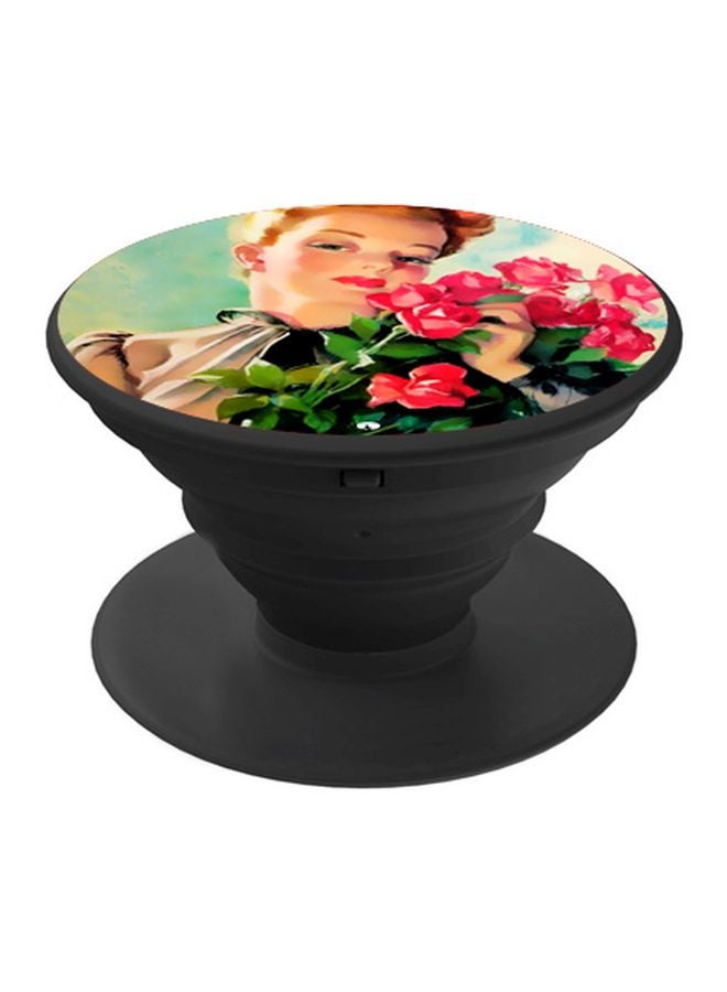 بي بي حامل هاتف بوب سوكيت مطبوع بتصميم فتاة تحمل باقة من الزهور أحمر/ أخضر/ أزرق - Image 1