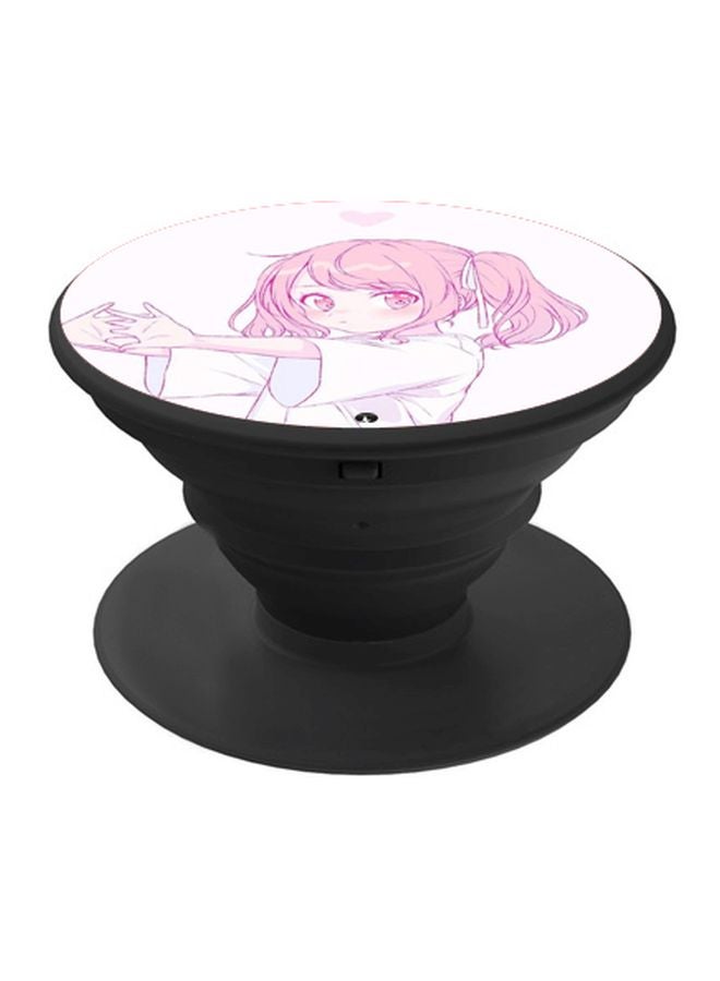 BP Animated Girl Printed Pop Socket Phone Holder Pink/White - Image 1