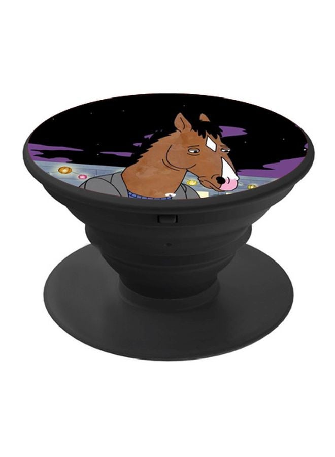 BP Cartoon Horse Printed Pop Socket Phone Holder Black/Brown/Purple - Image 1