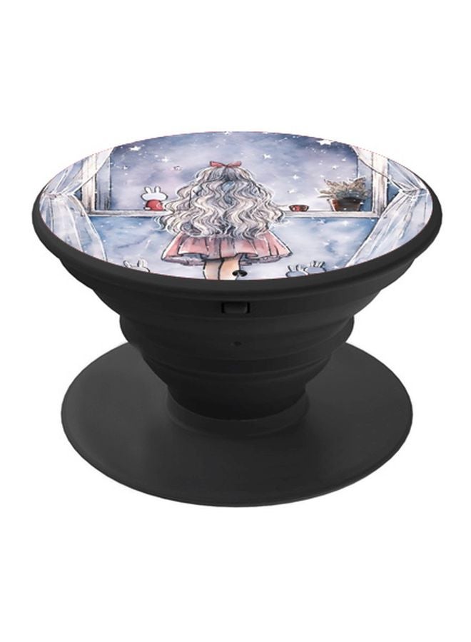 BP Cartoon Girl Printed Pop Socket Phone Holder Blue/White/Black - Image 1