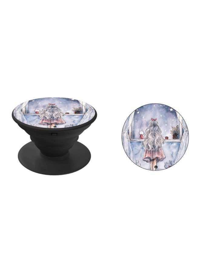 BP Cartoon Girl Printed Pop Socket Phone Holder Blue/White/Black - Image 2