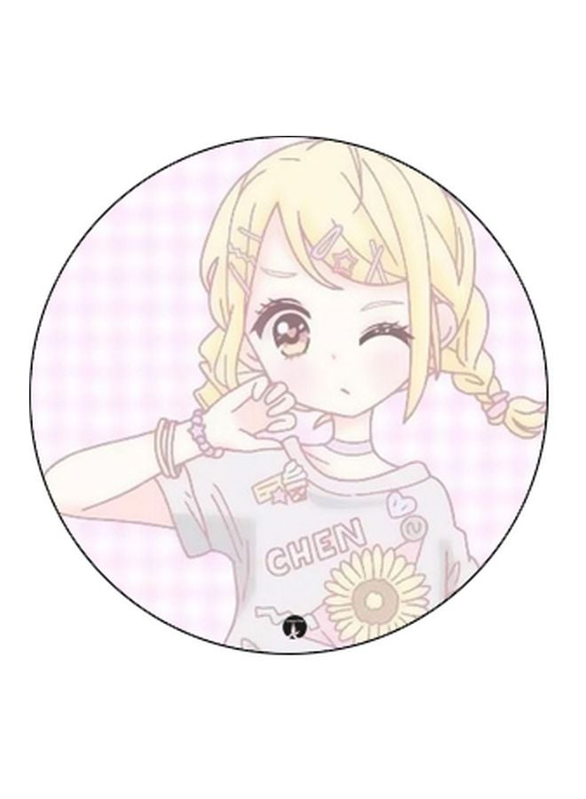 BP Animated Girl Printed Pop Socket Phone Holder Pink/Yellow/White - Image 2