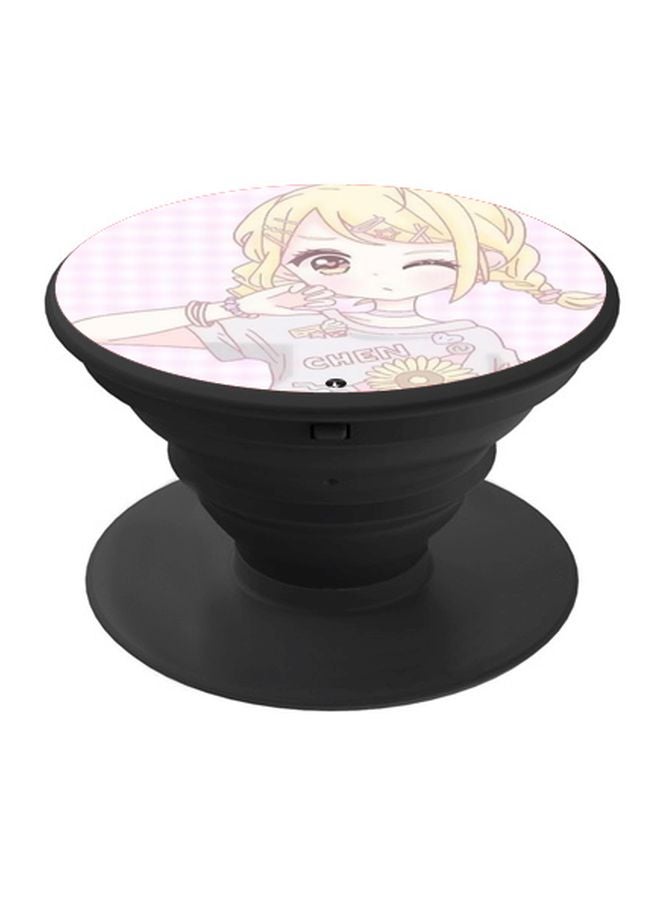 BP Animated Girl Printed Pop Socket Phone Holder Pink/Yellow/White - Image 1