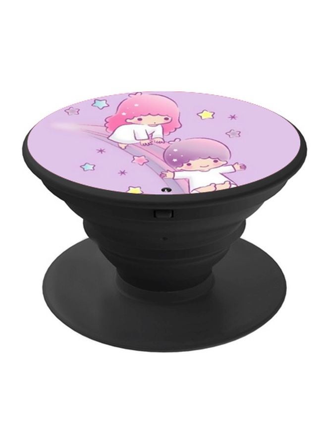 بي بي حامل هاتف على شكل مقبض أصابع منبثق بطبعة رسومات كرتونية أبيض/وردي/أرجواني - Image 1