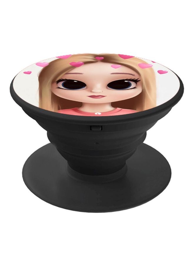 بي بي حامل هاتف على شكل مقبض أصابع منبثق بطبعة رسومات كرتونية بيج/أسود/وردي - Image 1