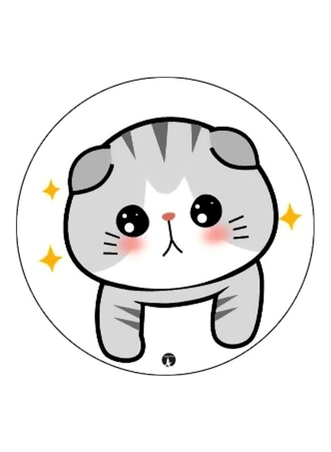 BP Cartoon Cat Printed Pop Socket Phone Holder Grey/White/Black - Image 2