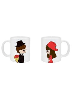 2-Piece Flower Gift Printed Coffee Mug White/Black/Red 2x325ml