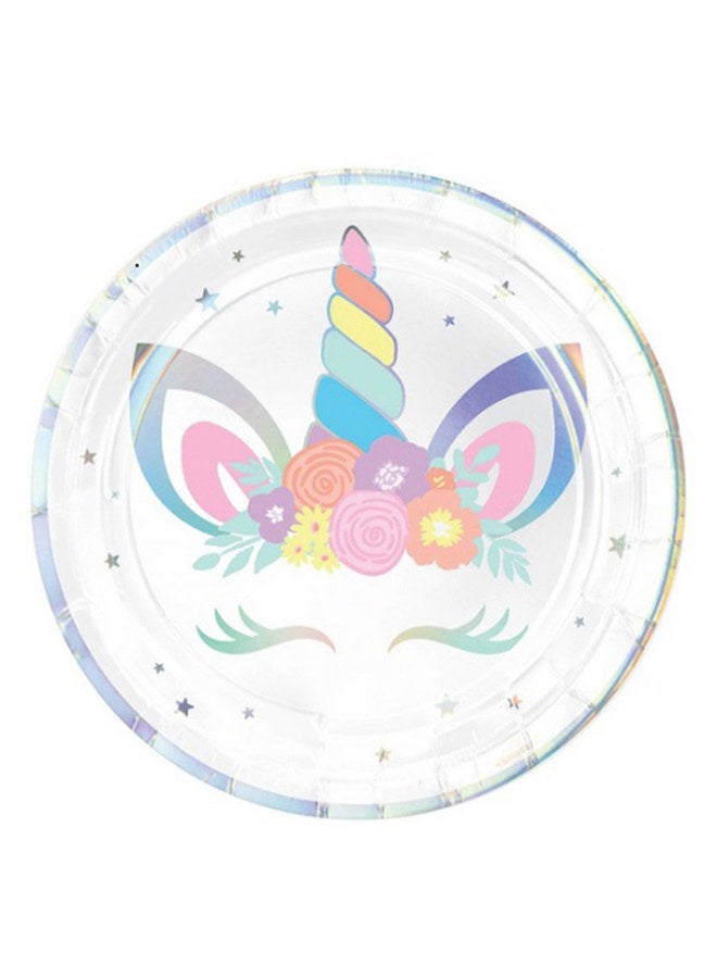 أمسكان 8 قطع أطباق ورقية قوس قزح لحفلة اليونيكورن 9 بوصة لعيد ميلاد الأطفال، مستلزمات الحفلات