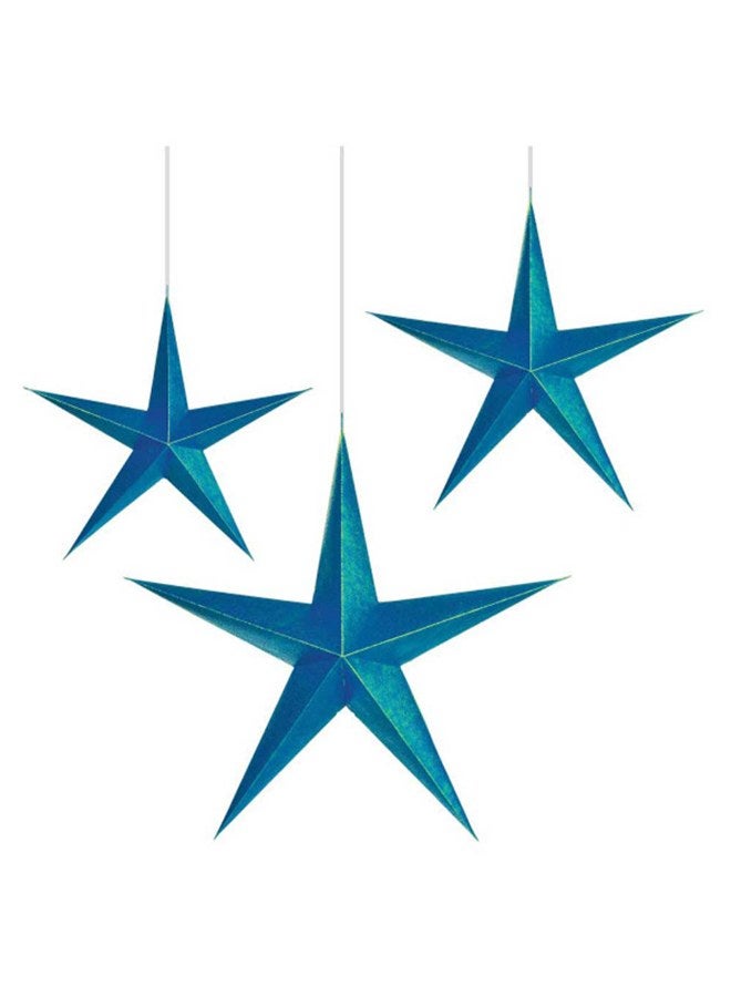 أمسكان 3 قطع من نجوم ورقية ثلاثية الأبعاد متلألئة بالياقوت الأزرق لمستلزمات حفلات عيد الميلاد - Image 1