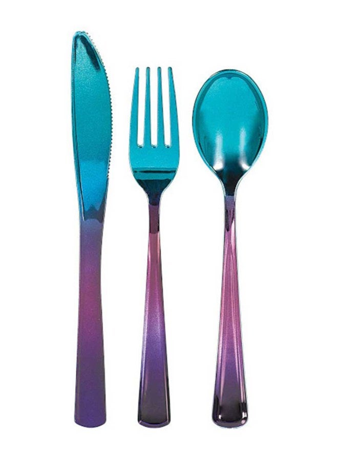 أمسكان Sparkling Sapphire Plastic Assorted Cutlery 24pcs Premium Tableware for Parties, Party Supplies