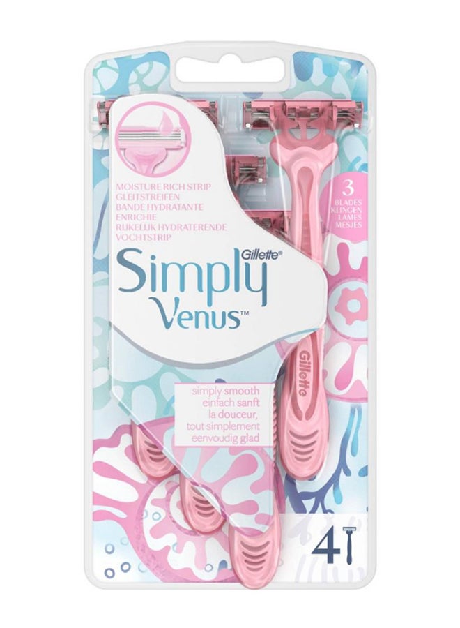 Gillette Pack Of 4 Simply Venus 3 Disposable Razor