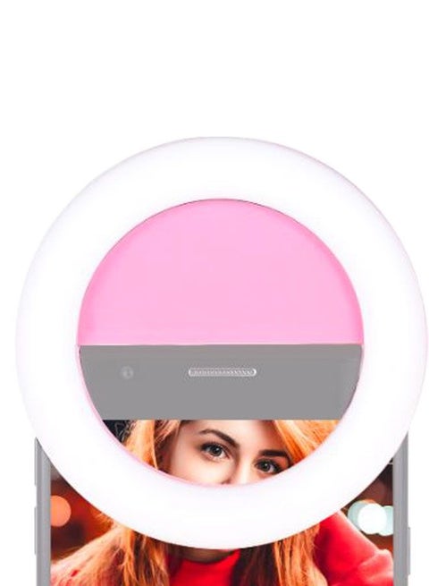 مصباح LED حلقي للهاتف لتصوير السيلفي وردي