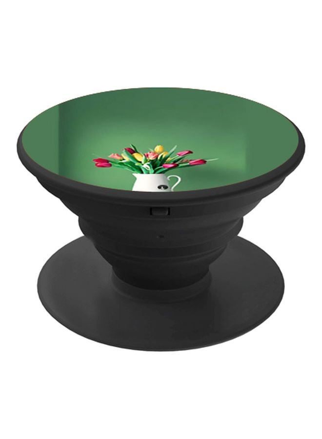 BP Flower Printed Pop Socket Phone Holder Green/Pink/Black - Image 1