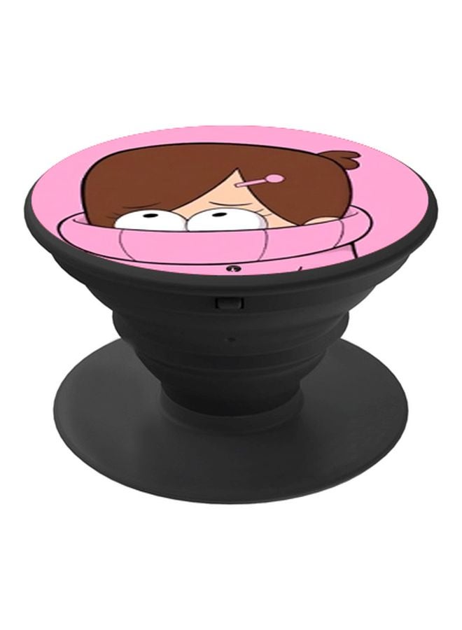 بي بي حامل هاتف على شكل مقبض أصابع منبثق بطبعة رسومات كرتونية أسود/وردي/بني - Image 1