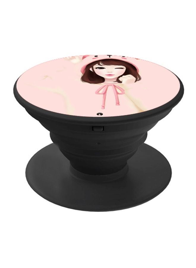 BP Catroon Girl Printed Pop Socket Phone Holder Pink/Beige/Black - Image 1