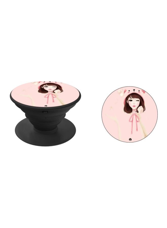BP Catroon Girl Printed Pop Socket Phone Holder Pink/Beige/Black - Image 2