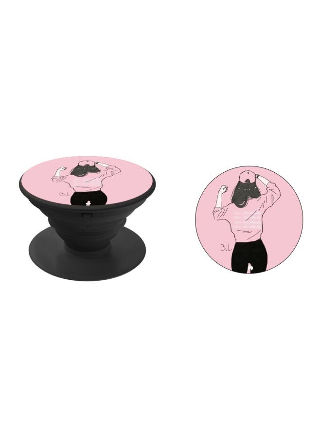 BP Catroon Girl Printed Pop Socket Phone Holder Pink/White/Black - Image 2
