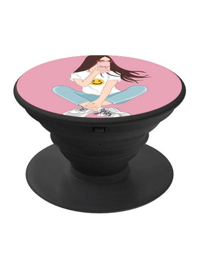 BP Catroon Girl Printed Pop Socket Phone Holder Pink/White/Black - Image 1