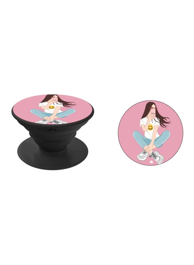 BP Catroon Girl Printed Pop Socket Phone Holder Pink/White/Black - Image 2