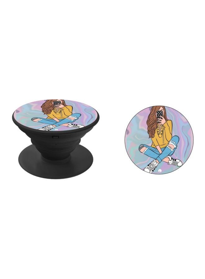 BP Catroon Girl Printed Pop Socket Phone Holder Blue/Pink/Black - Image 2